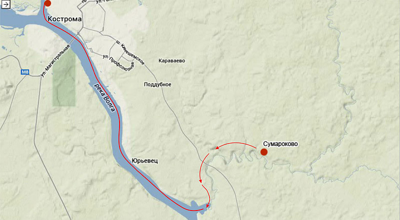 Это задуманная нитка маршрута нашего небольшого путешествия. Небольшого, потому что мы пока еще набираемся опыта. Всего 36 км, из них 15 км по Покше с ночевкой, и оставшиеся 21км &nbsp;– по Волге.