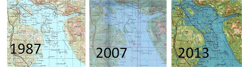 Тоже самое с губой Порья. Некогда почти полностью открытая она стала полностью закрытой. Сейчас закрылся даже полуостров западнее губы, на котором мы стояли в 2011-м. Но правда открылся кусочек берега восточнее губы. &nbsp;